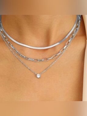 14k White Gold Plated Snake 3pc Chain Necklace Set
